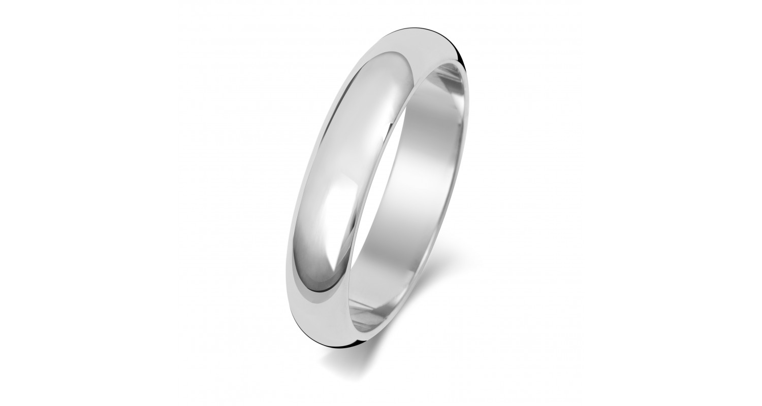 9ct White Gold D Shape 4mm Heavyweight Band